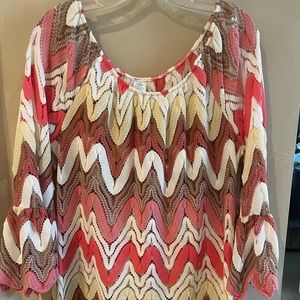 Boutique Balloon Bell Sleeve Ruffle Blouse Top Shirt 3/4 Sleeves M Medium Lace